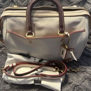 EUC Coach 1941 Rogue Satchel Pebble Leather Chalk/Brass